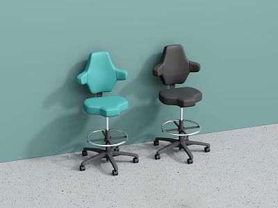 Teal And Black Swivel Office Chairs With Armrests And Rolling Wheels 3d model