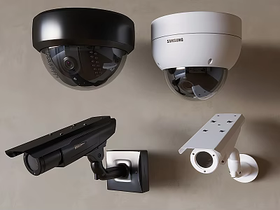 Projection Monitoring System Featuring Dome And Bullet Security Cameras For Installation 3d model
