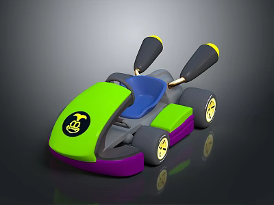 Colorful Toy Kart With Green Body Purple Base Blue Seat And Yellow Details 3d model