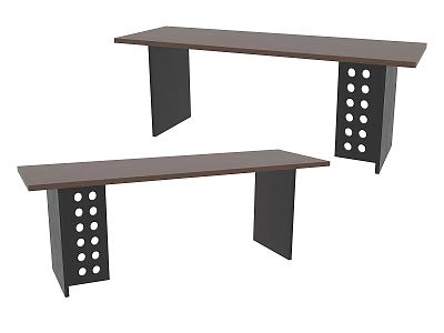 Modern Wooden Tables With Brown Tabletop And Black Legs Featuring Circular Holes 3d model
