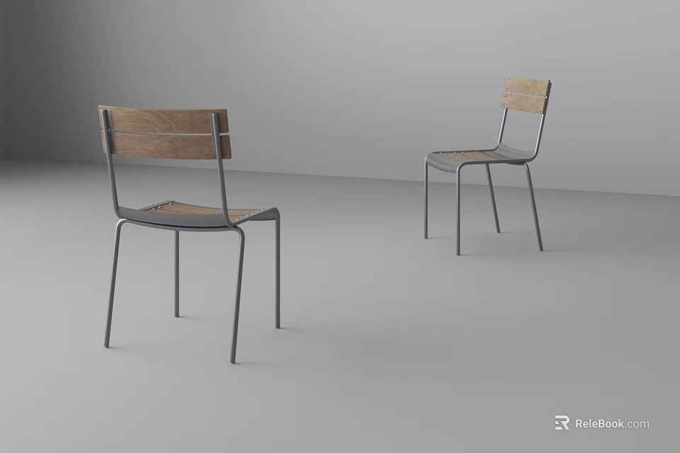 Modern Wooden Chair With Metal Legs In Minimalist Interior Design 3d model 