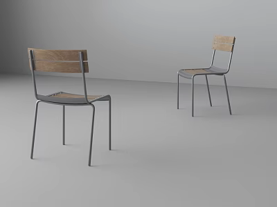 Modern Wooden Chair With Metal Legs In Minimalist Interior Design 3d model