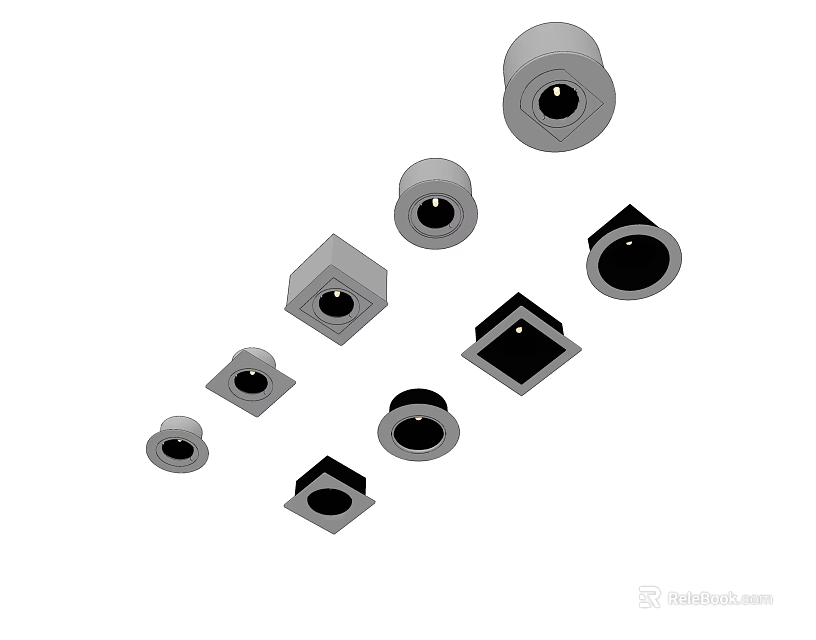 Various Round And Square Downlights And Spotlights For Home Lighting 3d model 