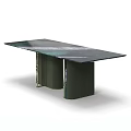 Modern Green Dining Table With Marble Top And Metal Accent Legs