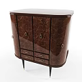 Elegant Dark Brown Console Cabinet with Glossy Surface Doors Drawers Black Legs Gold Accents