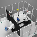 Industrial Automation System With Robotic Arm Safety Enclosure And Control Unit