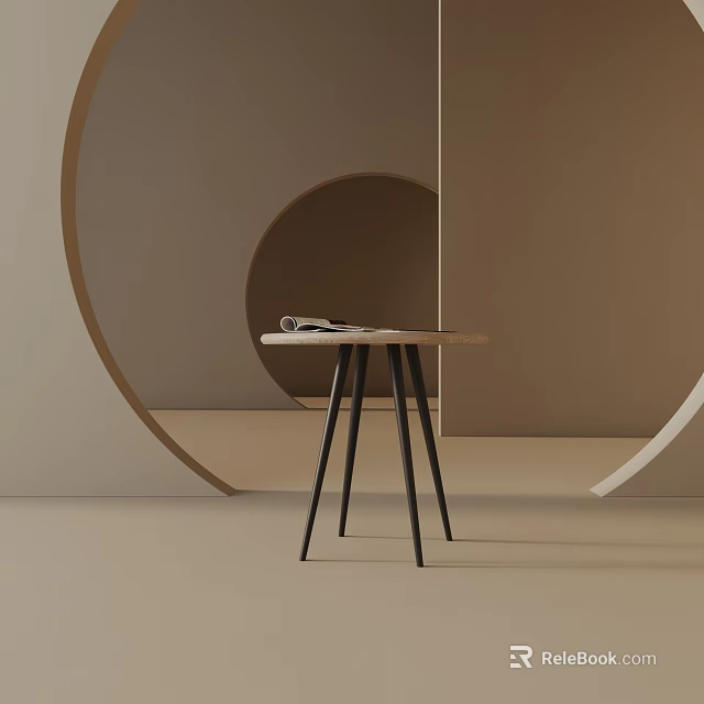 Modern Side Table With Round Top And Black Tripod Legs In Minimalist Interior Design 3d model 