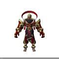 Mythical Warrior Character With Golden Hair Red Ribbon And Creature Claws In Armor