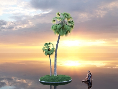 Palm Trees Palm Trees Wood Big Trees Landscape Trees Tropical Plants Street Trees Park Plants Grass Turf Woman Figure Lying HDR 3d model