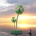 Palm Trees Palm Trees Wood Big Trees Landscape Trees Tropical Plants Street Trees Park Plants Grass Turf Woman Figure Lying HDR 3d model