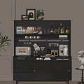 Modern Black Sideboard With Wine Bottles Coffee Machine Microwave And Storage Cabinets