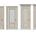 Light Beige Hinged Doors Featuring Golden Handles Glass And Solid Panels With Decorative Frames 3d model
