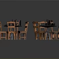 Wooden Dining Tables And Chairs Set With Round Tables Plates And Wine Bottles