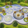 Landscape Seats In Outdoor Park With Circular Design Green Lawns And Trees