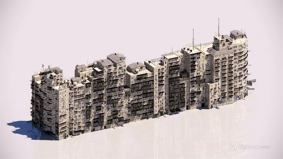 Old Multi Story Residential Buildings With Dense Urban Apartment Structure And Weathered Exteriors 3d model 