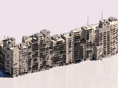 Old Multi Story Residential Buildings With Dense Urban Apartment Structure And Weathered Exteriors 3d model