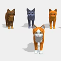 Multiple Colorful Cartoon Cat Models With One Orange in Front and Others Arranged Behind