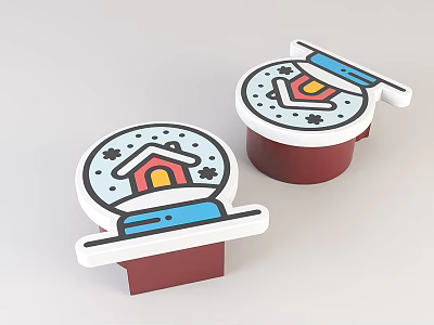 Cartoon Style Decorative Sofa Stool With Snow Scene House And Snowflakes Design 3d model