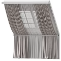 Modern Double Layer Gray Curtains With Sheer Panels For Sloped Grid Window 3d model