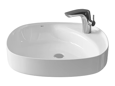 White Ceramic Countertop Wash Basin with Sleek Silver Faucet and Modern Design 3d model