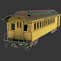 Classic Vintage Yellow Train Carriage With Brown Roof And Multiple Windows