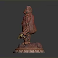 Red Cartoonish Creature Character Sculpture With Large Arms Standing On Decorative Base