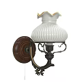 Vintage Style Wall Sconce With White Ribbed Ceramic Lampshade Gold Rim And Dark Metal Base