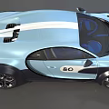 Light Blue Bugatti Sports Car With White Stripes And Number 80 Design