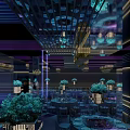 Modern Banquet Hall Interior With Elegant Chandeliers Greenery Stage And Mirrored Floor