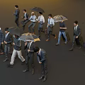 Group of People Walking with Umbrellas in Different Clothing Styles