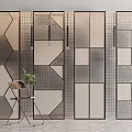 Modern Geometric Room Dividers With Metal Frames And Perforated Glass Panels