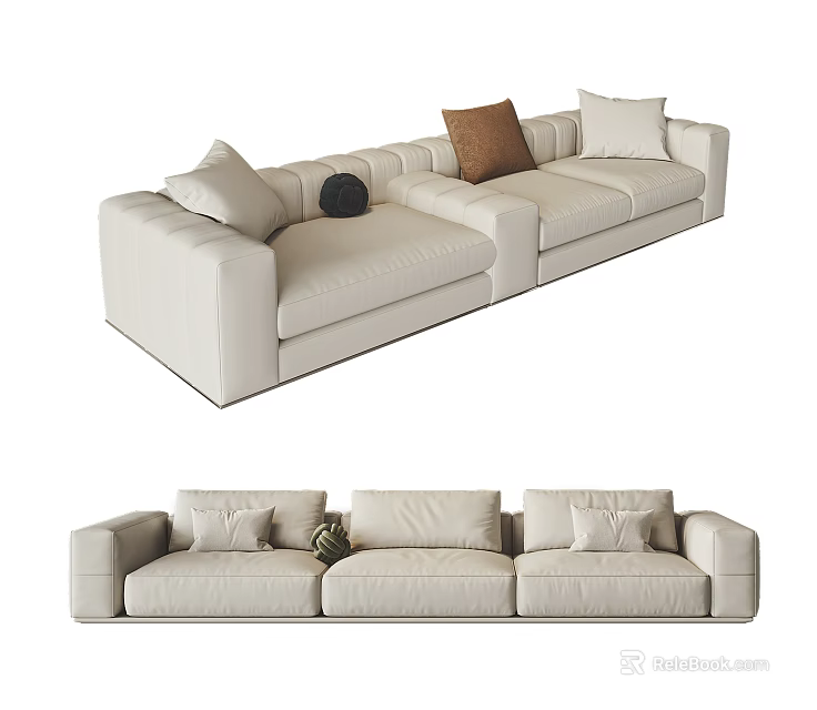Modern Multi person Sofa with Beige Upholstery L shaped Straight Designs and Colorful Cushions 3d model 
