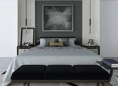 Modern background double bed 3d model