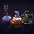 Decorative Magic Bottles With Floral Accents And Unique Glass Designs