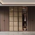 Elegant Modern Wooden Wardrobe With Lattice Doors Open Storage And Hanging Clothes