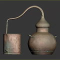 Traditional Copper Vessel with Curved Spout Two Handles and Small Matching Cup