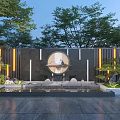 Modern Courtyard Landscape With Rockery Water Pool Light Strips And Trees