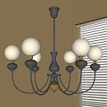 Modern Black Metal Chandelier With White Spherical Glass Shades And Gold Accents For Interior Design