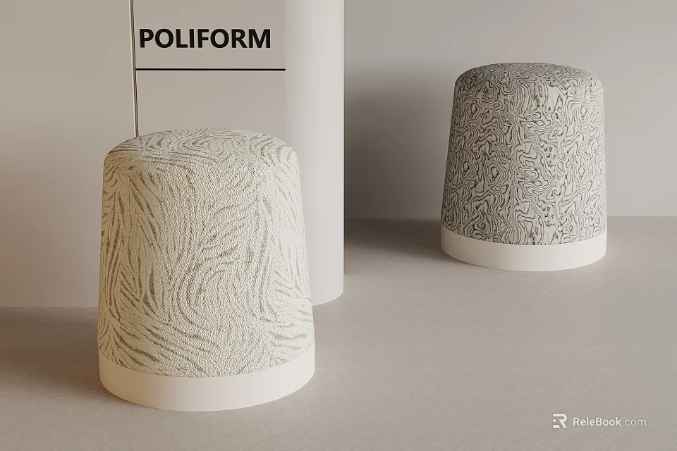 POLIFORM Modern Textured Stools With Light Colored Surface And White Base 3d model