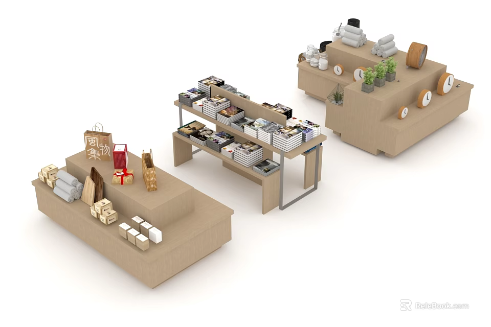 Retail Display Shelves With Various Products Arranged In Modern Store Setting 3d model 