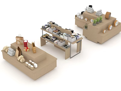 Retail Display Shelves With Various Products Arranged In Modern Store Setting 3d model