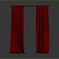 Red Curtain Interior Design With Wooden Rod And Pleated Fabric