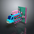 Colorful Blue Food Truck With Pink Decorations Neon Signs And Fresh Street Food