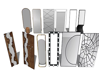 Various Stylish Mirrors With Different Shapes Wooden Frames And Geometric Patterns 3d model