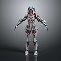 Game Movie Character With White Red Green Mechanical Armor And Futuristic Design