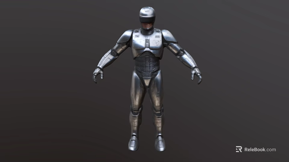 Game And Movie Character In Silver Metallic Armor With Mechanical Design Standing Pose 3d model 