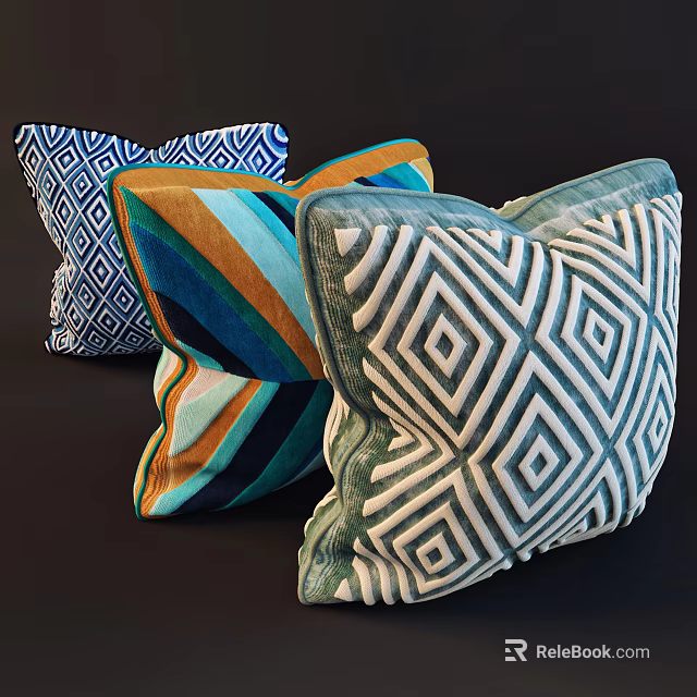 Vibrant Geometric Throw Pillows Featuring Diamond Shapes And Striped Patterns 3d model 