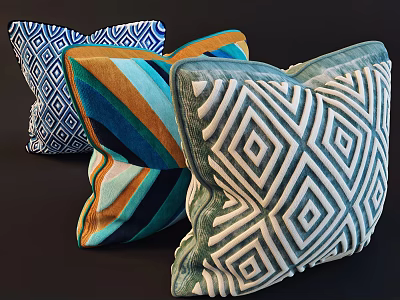 Vibrant Geometric Throw Pillows Featuring Diamond Shapes And Striped Patterns 3d model