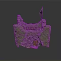 Detailed Miniature Castle Model With Stone Walls Ruined Structure Wooden Door And Flag
