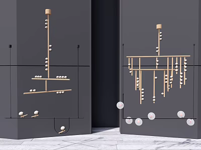 Modern Gold Geometric Chandelier Design With Hanging Decorative Balls and Minimalist Structure 3d model